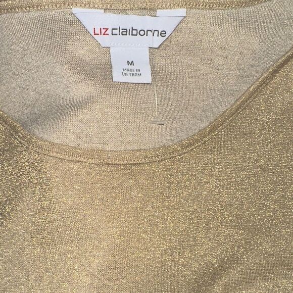 Liz Claiborne Gold Shimmer Puff Sleeve Top w/ Button Embellishments Size Medium - Picture 10 of 11